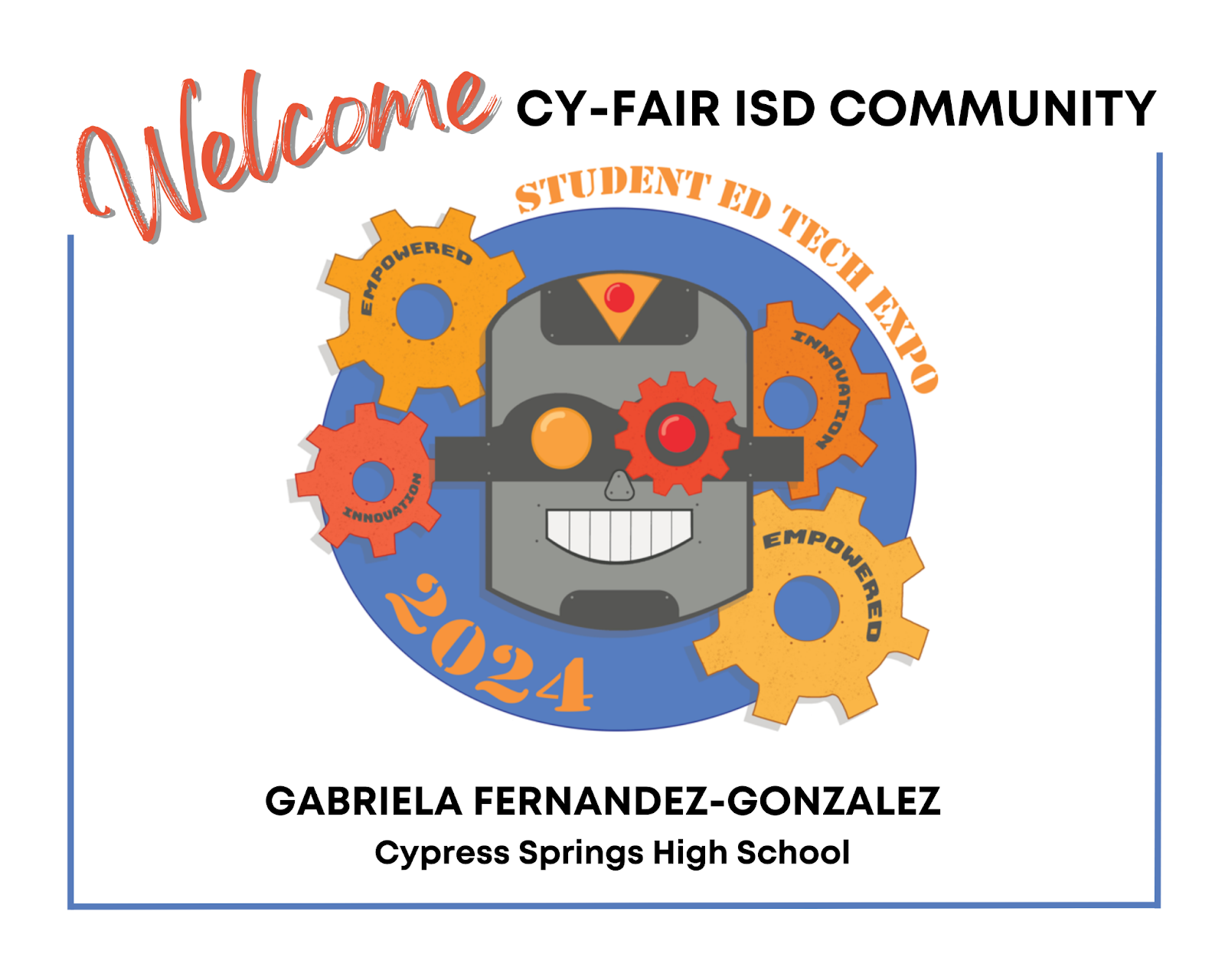 The Cypress-Fairbanks ISD Instructional Technology department recognized Cypress Springs Senior, Gabriela Fernandez-Gonzalez, on May 16th for her winning logo design for the 2024 Student EdTech Expo. Fernandez-Gonzalez, under teacher Mary Finigan, created a design that best reflected the theme of the 2024 event, Empowered Innovation. 